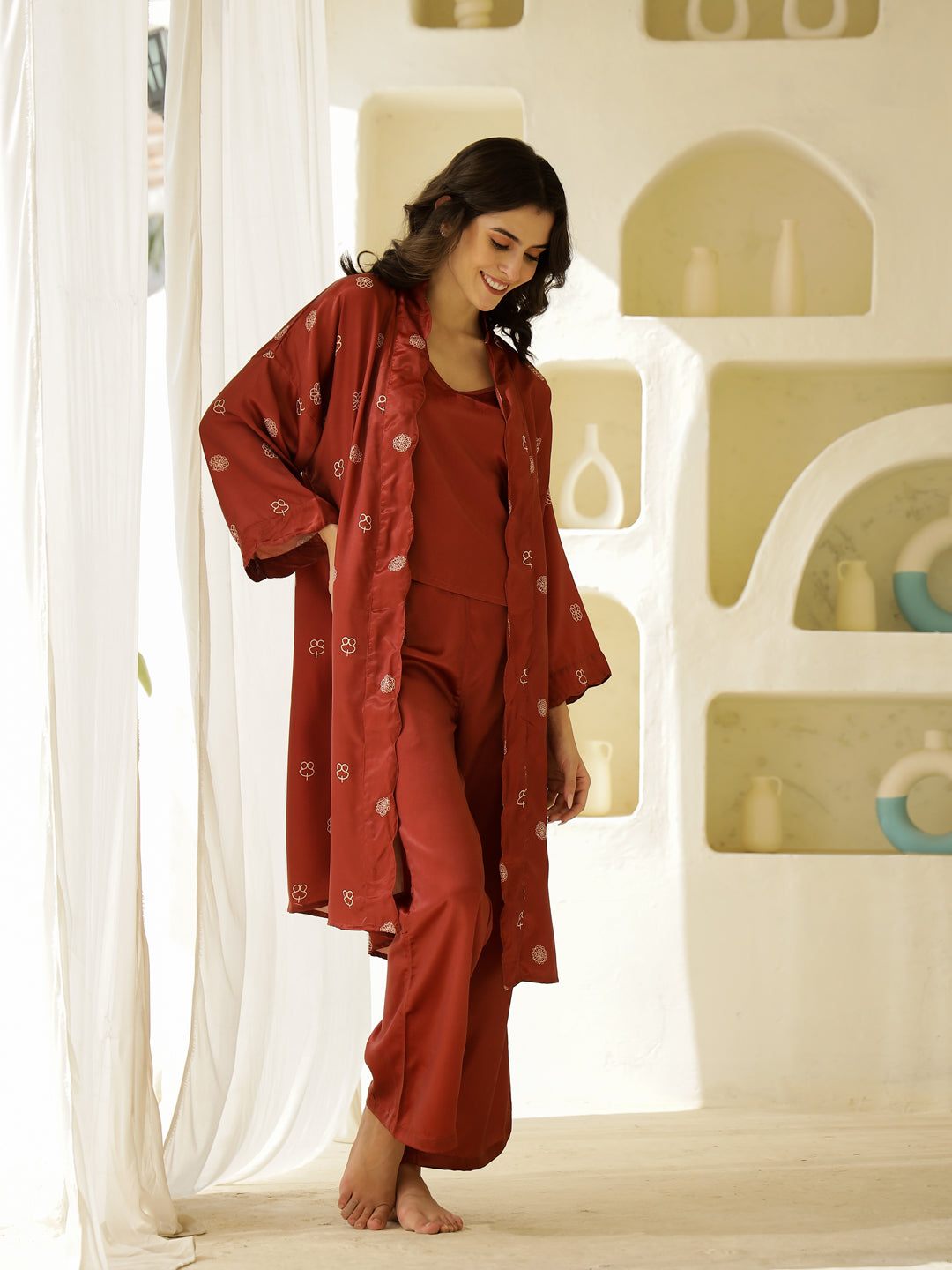 Set of 3 Satin Printed Co-ords Set for Women