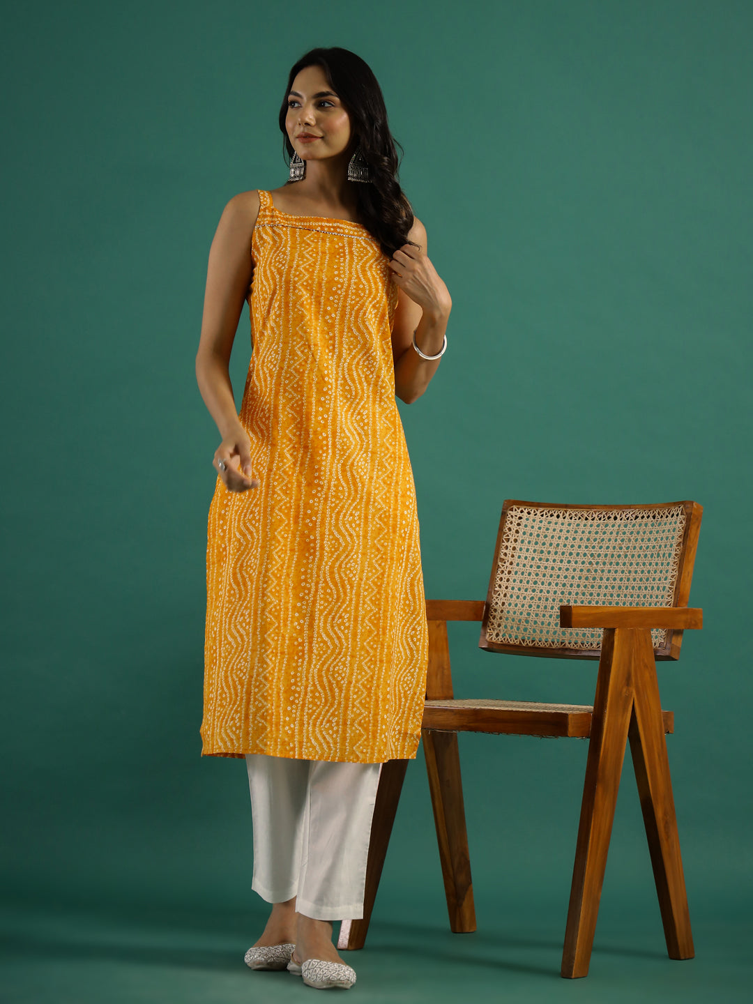 Yellow Cut Sleeves Kurti Set