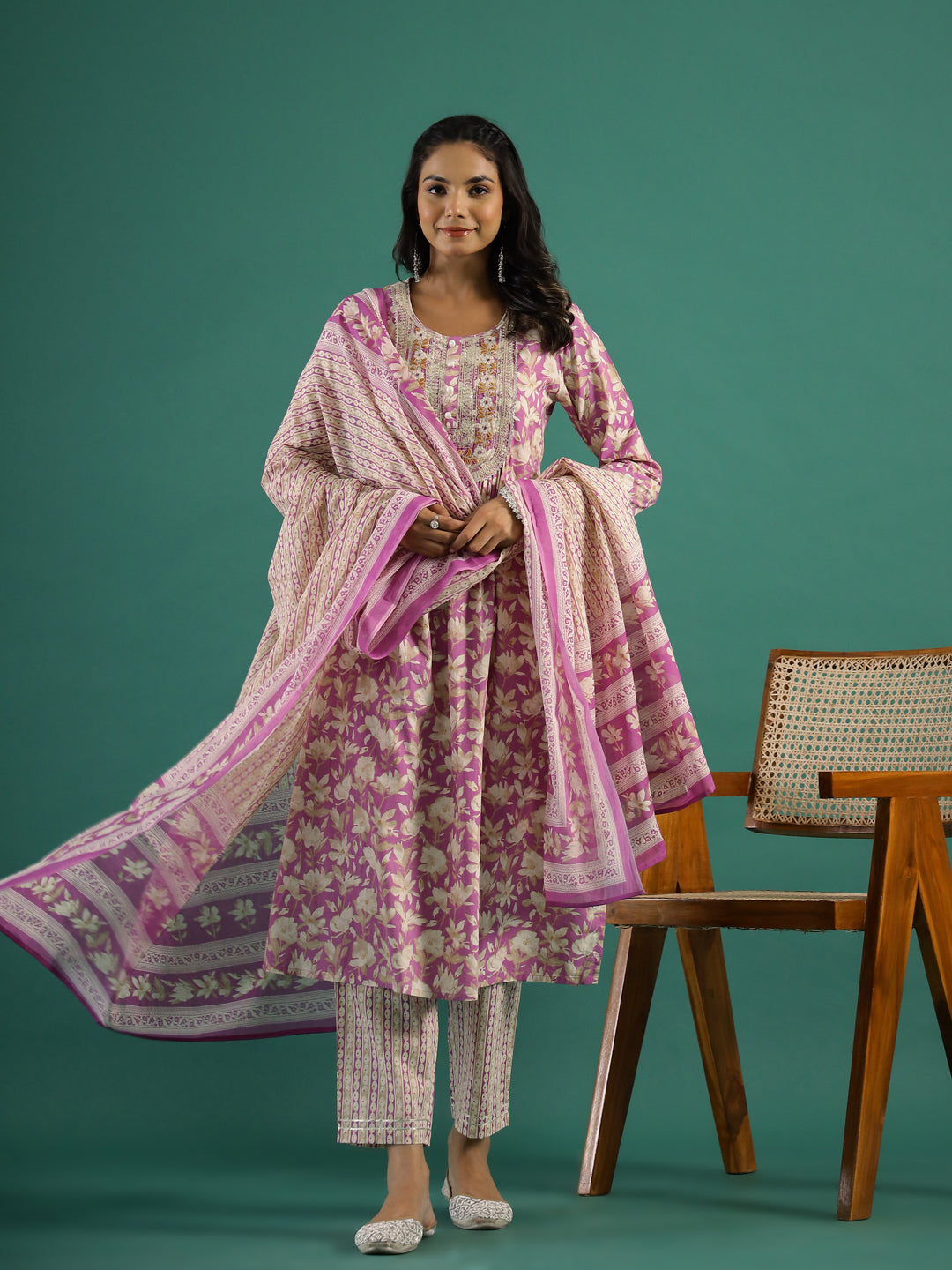 Pink Cotton Kurta Set with Dupatta