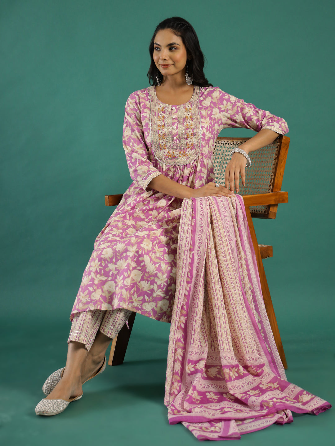 Pink Cotton Kurta Set with Dupatta