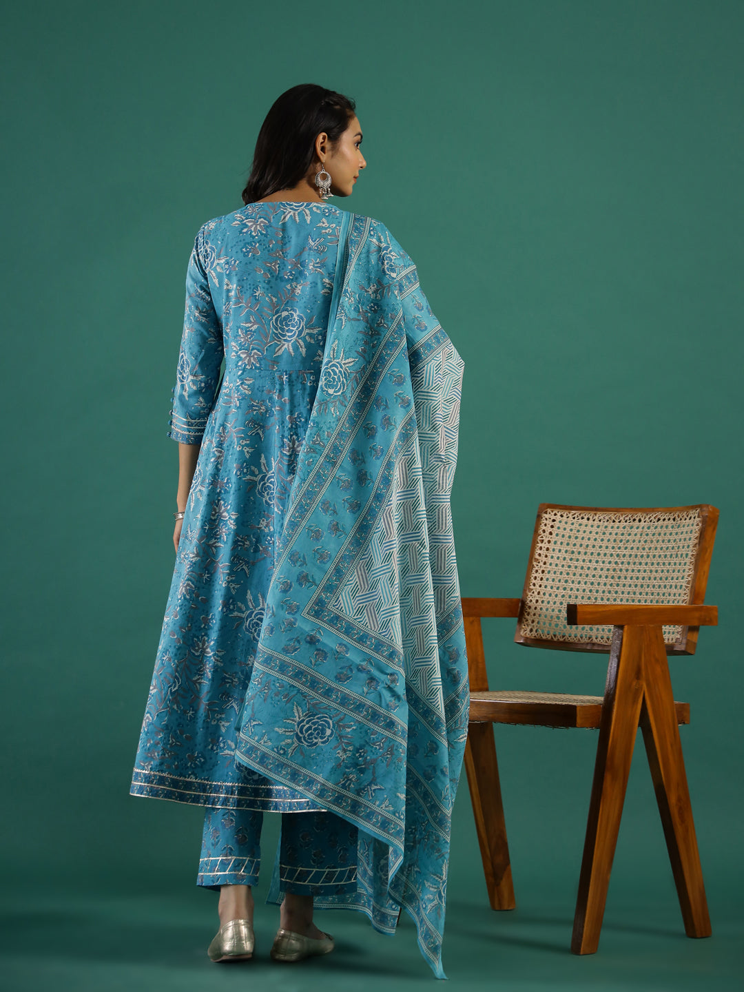 Turquoise Blue Cotton Kurta Set with Dupatta