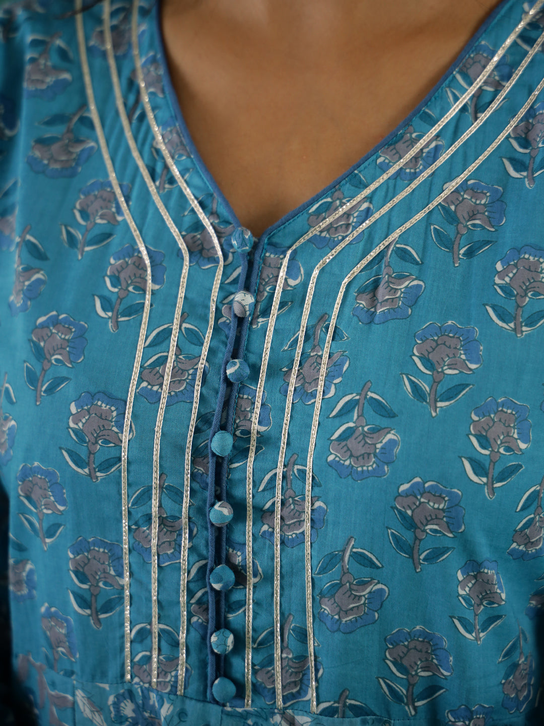 Turquoise Blue Cotton Kurta Set with Dupatta