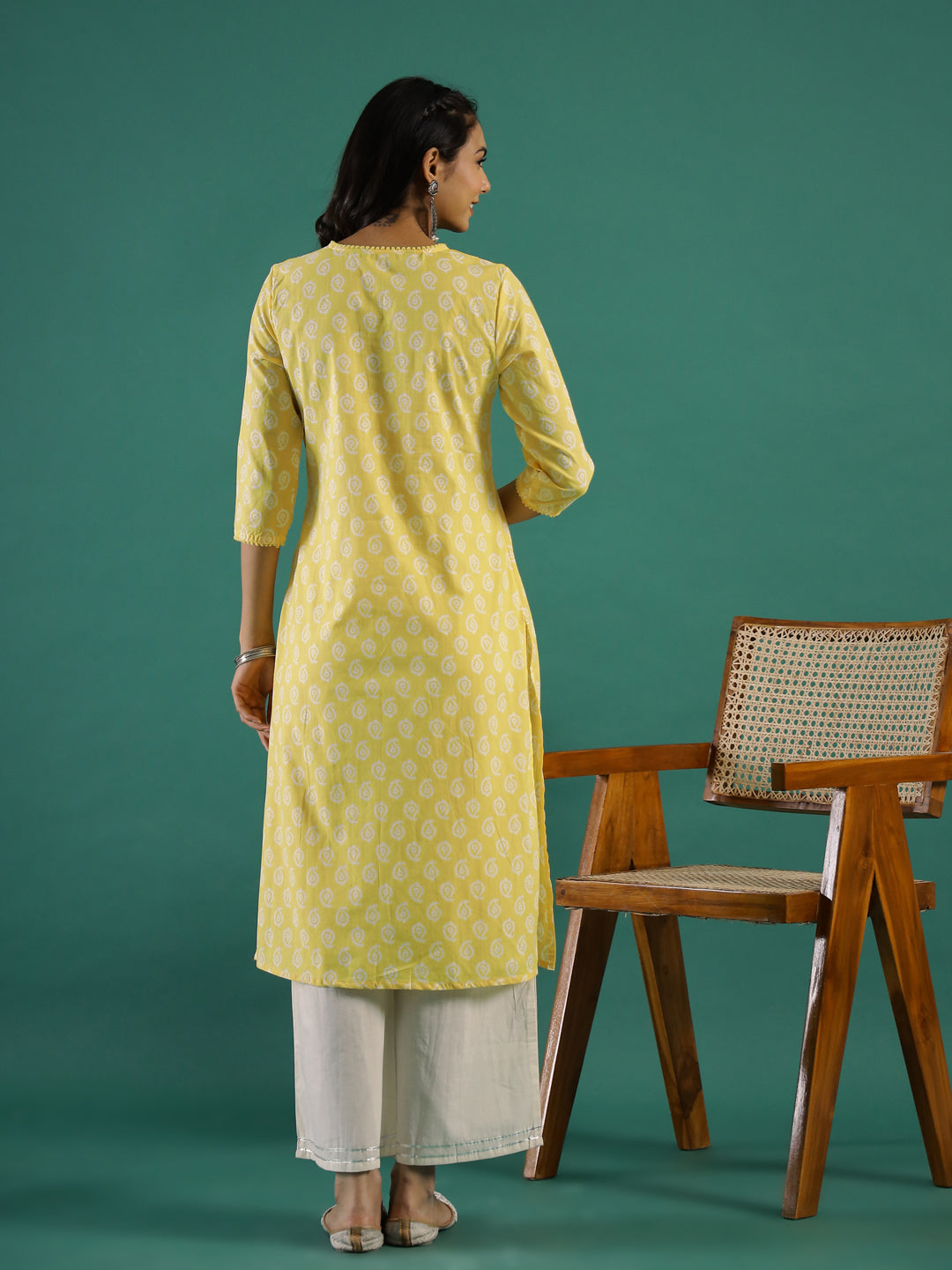 Summer yellow Cotton Printed kurta