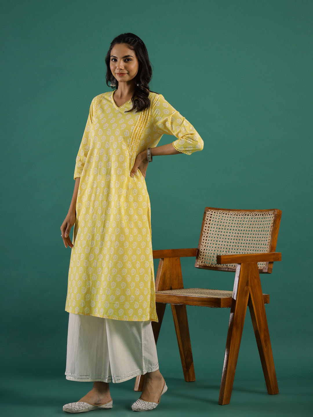 Summer yellow Cotton Printed kurta