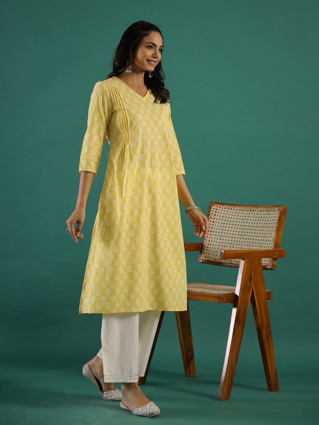 Summer yellow Cotton Printed kurta