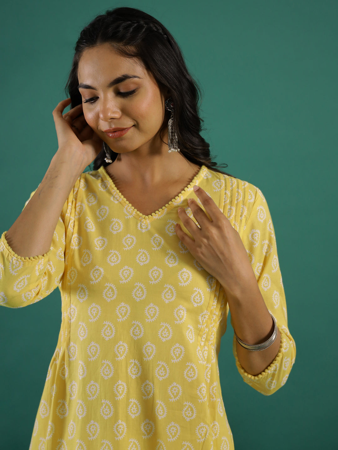 Summer yellow Cotton Printed kurta