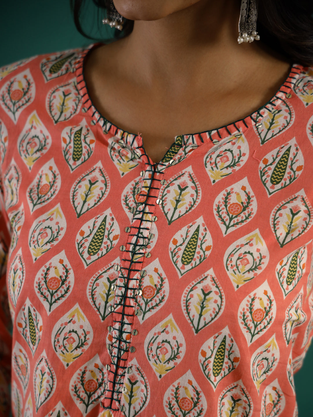 Pink Ethnic Motif Printed Cotton Straight Kurta