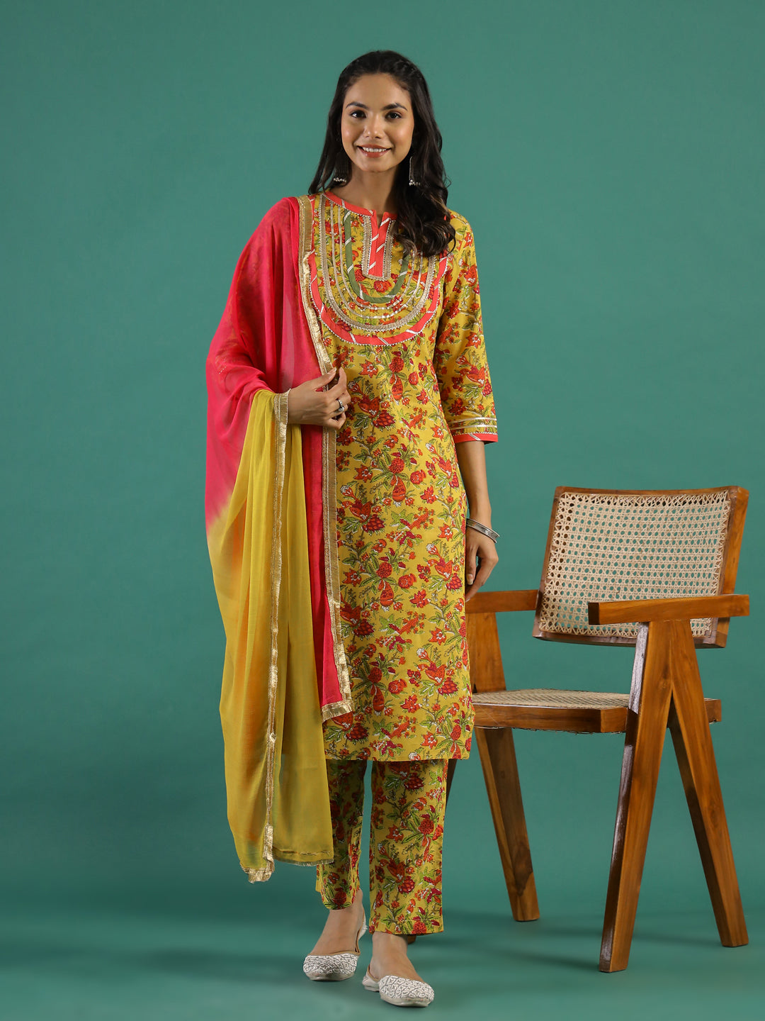 Yellow & Pink Kurta Set