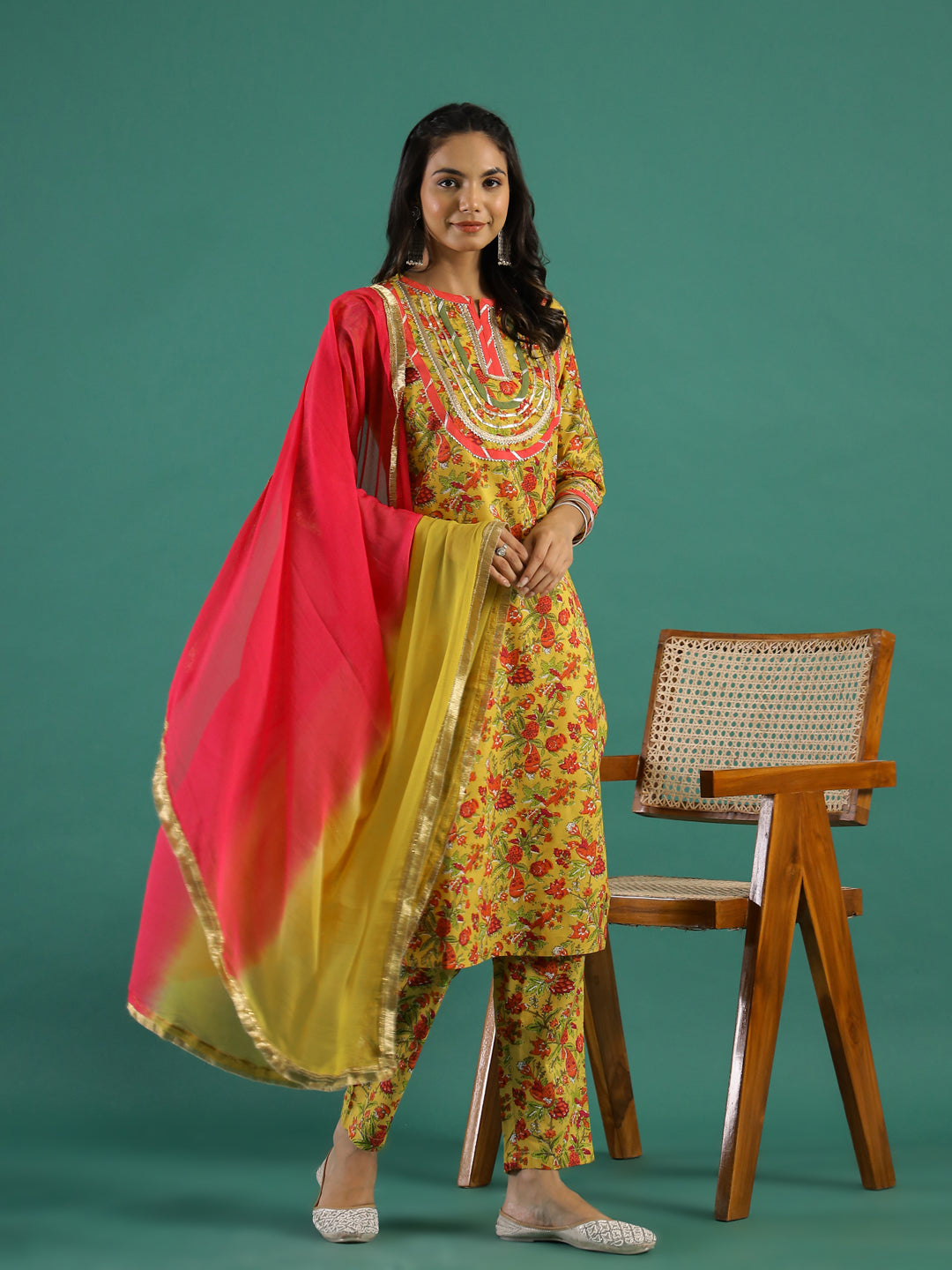 Yellow & Pink Kurta Set