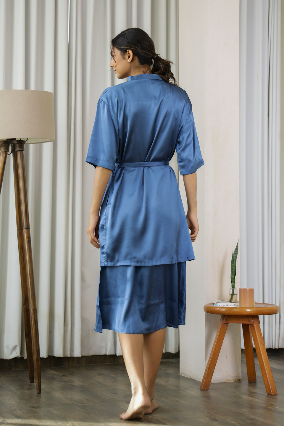 Cobalt Blue Satin 2Pcs. Night Suit