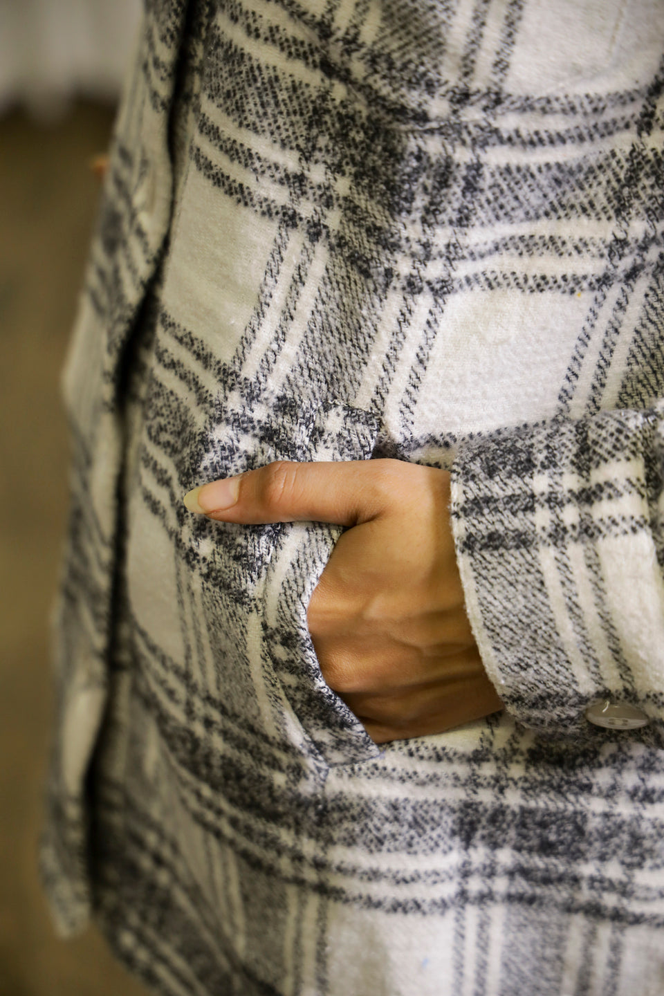 White Checks Cotton Jacket