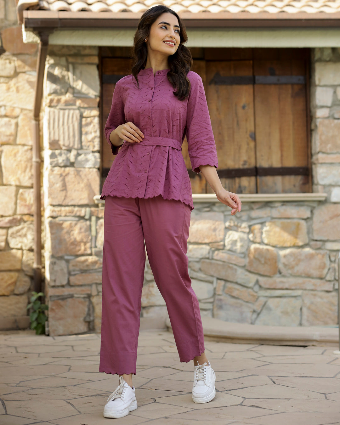 Self Design Pure Cotton Top & Trousers Co-Ord Set