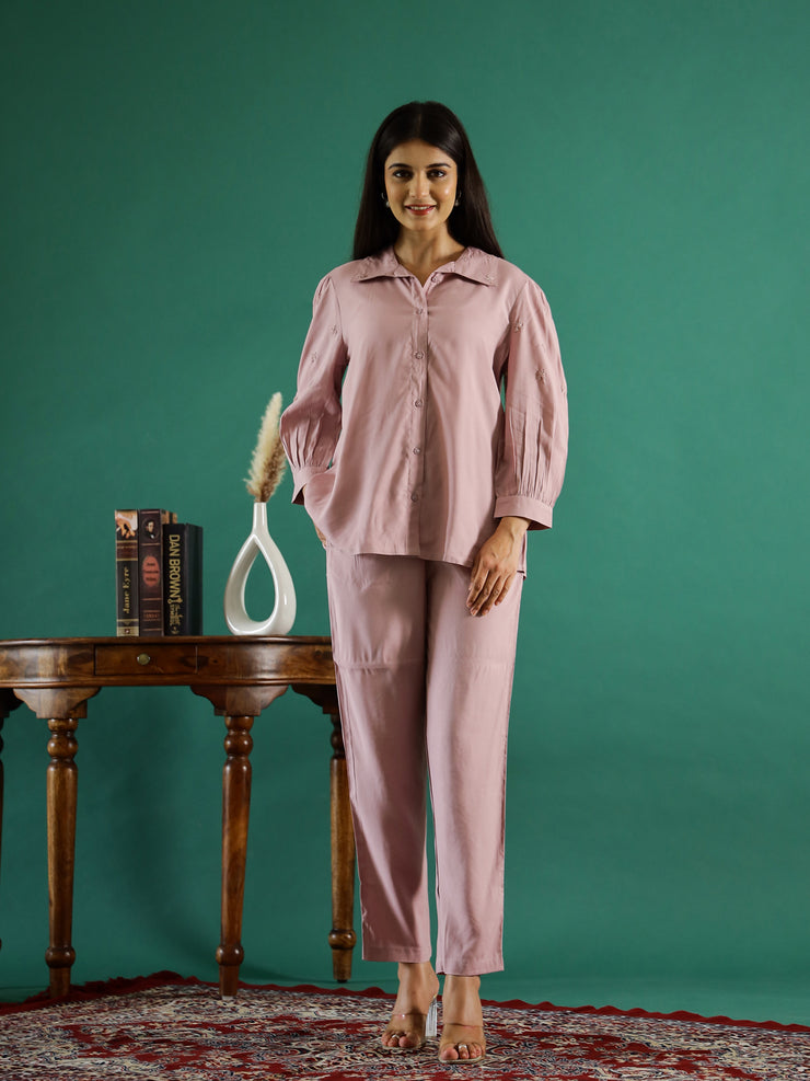 Cotton Solid Pink Co-ord Set for Women