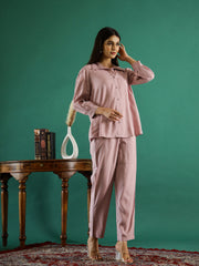 Cotton Solid Pink Co-ord Set for Women