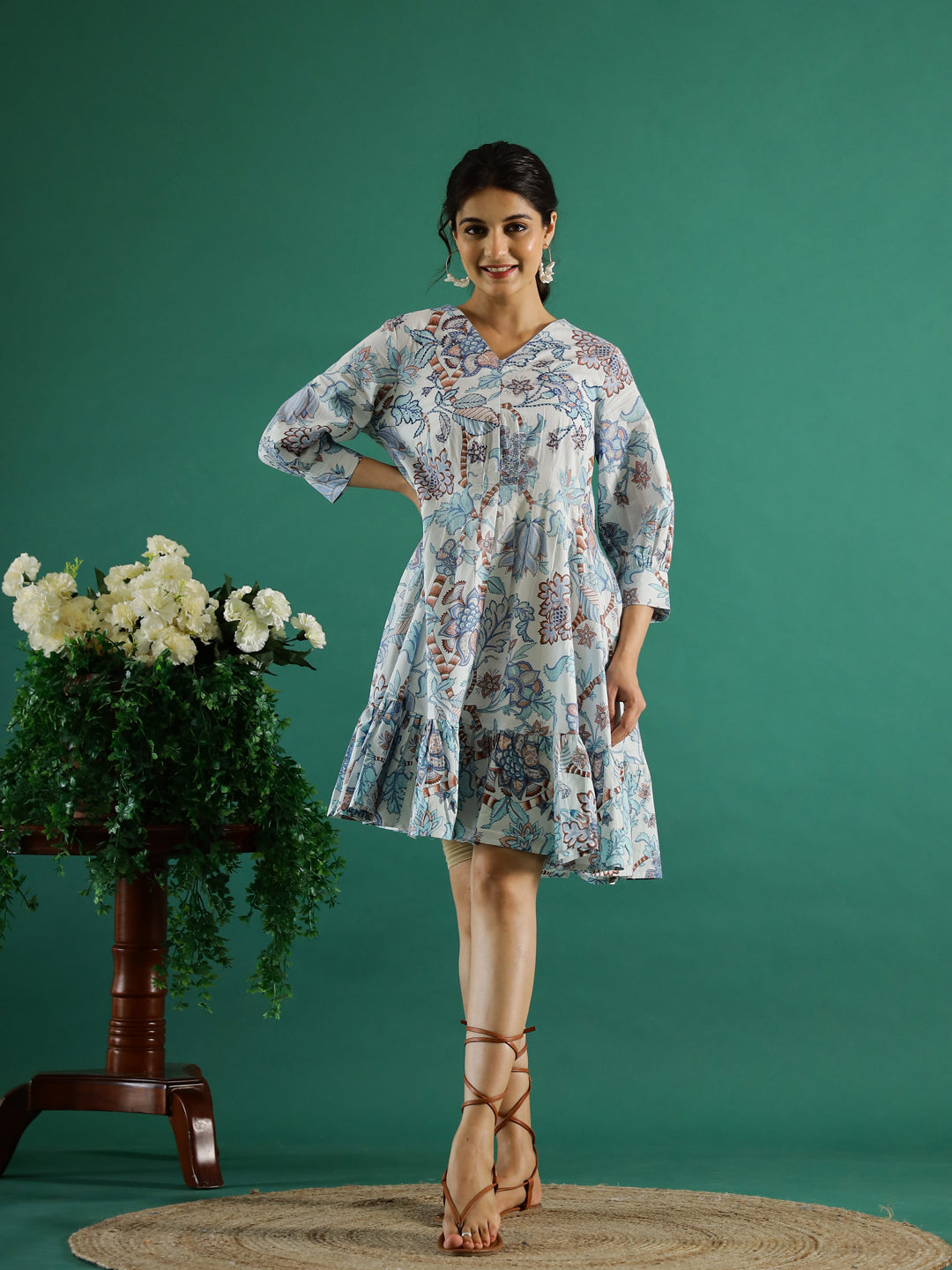 Floral Printed Cotton Dress for Women