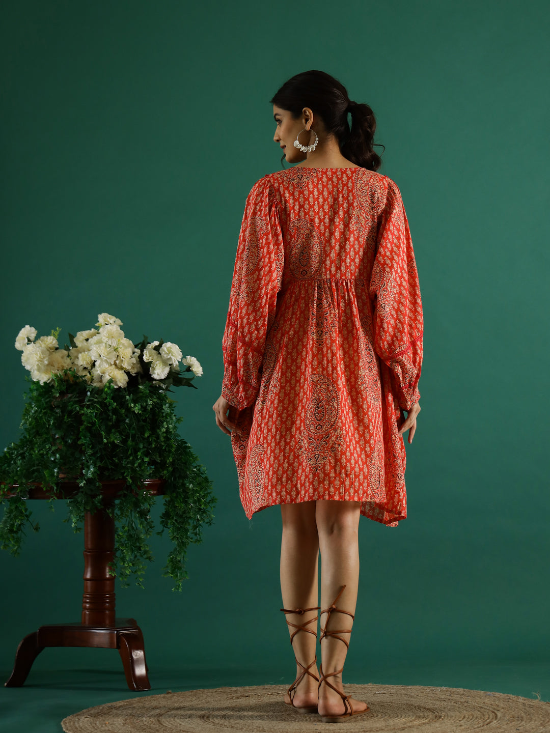 Orange Color Printed Dress for Women