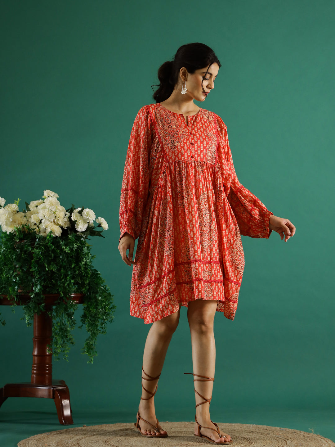 Orange Color Printed Dress for Women