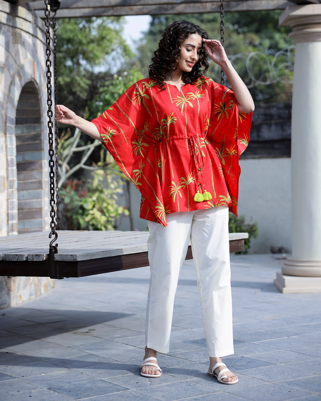 Red Pure Cotton Kaftan Set