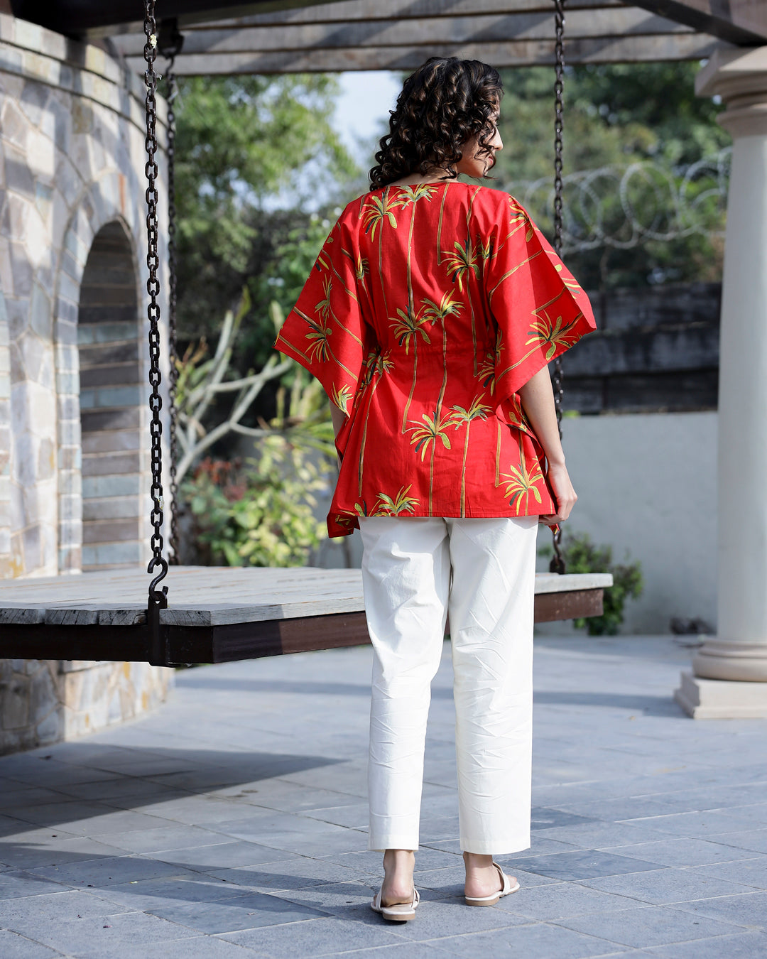 Red Pure Cotton Kaftan Set