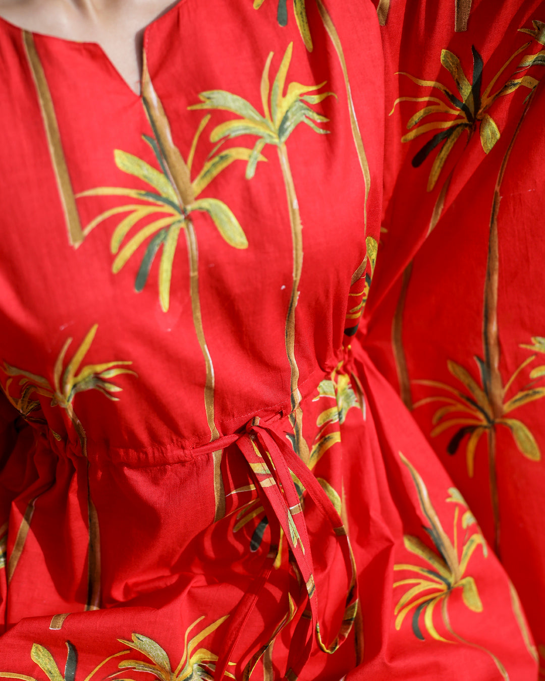 Red Pure Cotton Kaftan Set