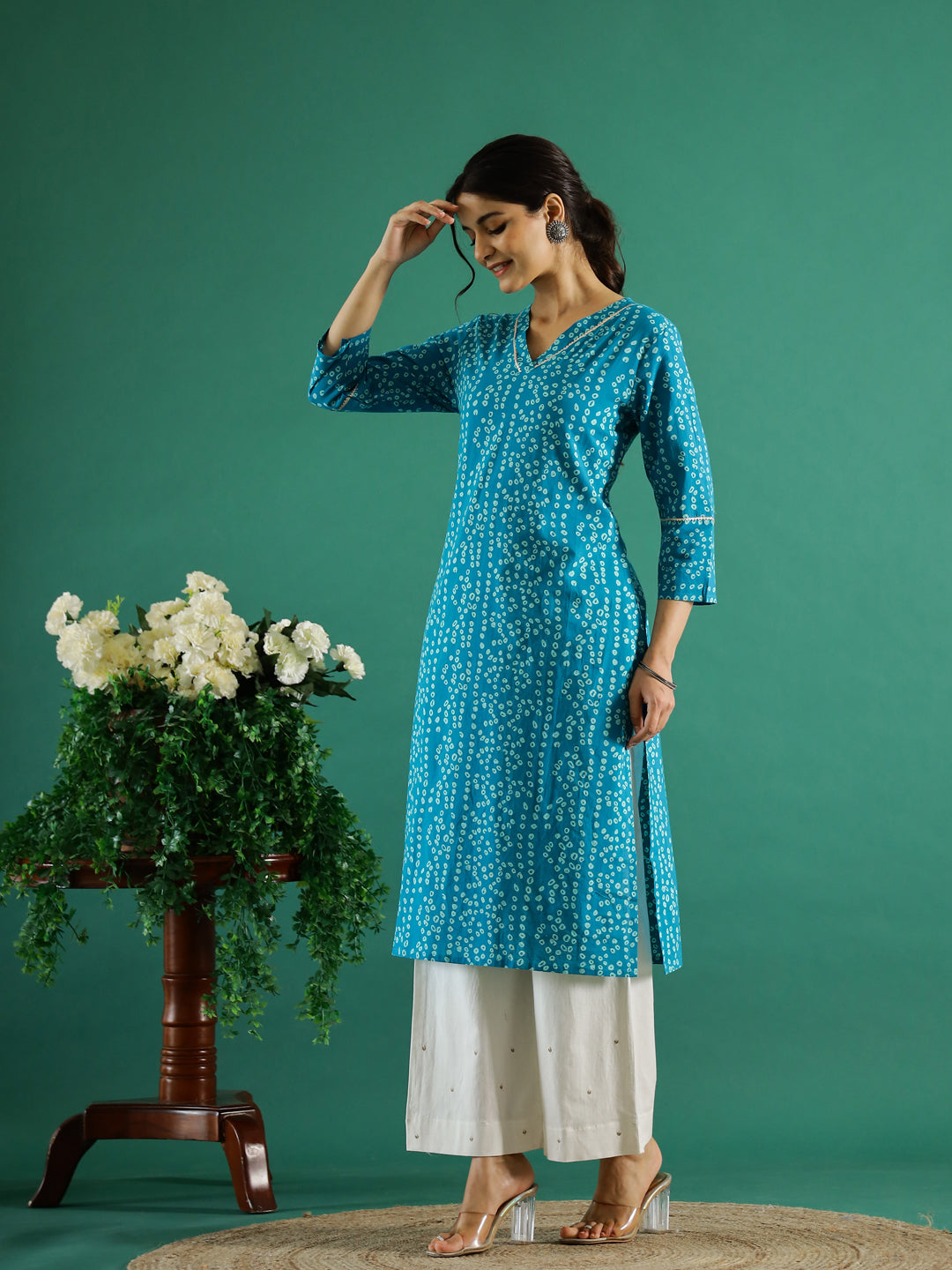 Blue White Dotted  Printed Cotton Kurta