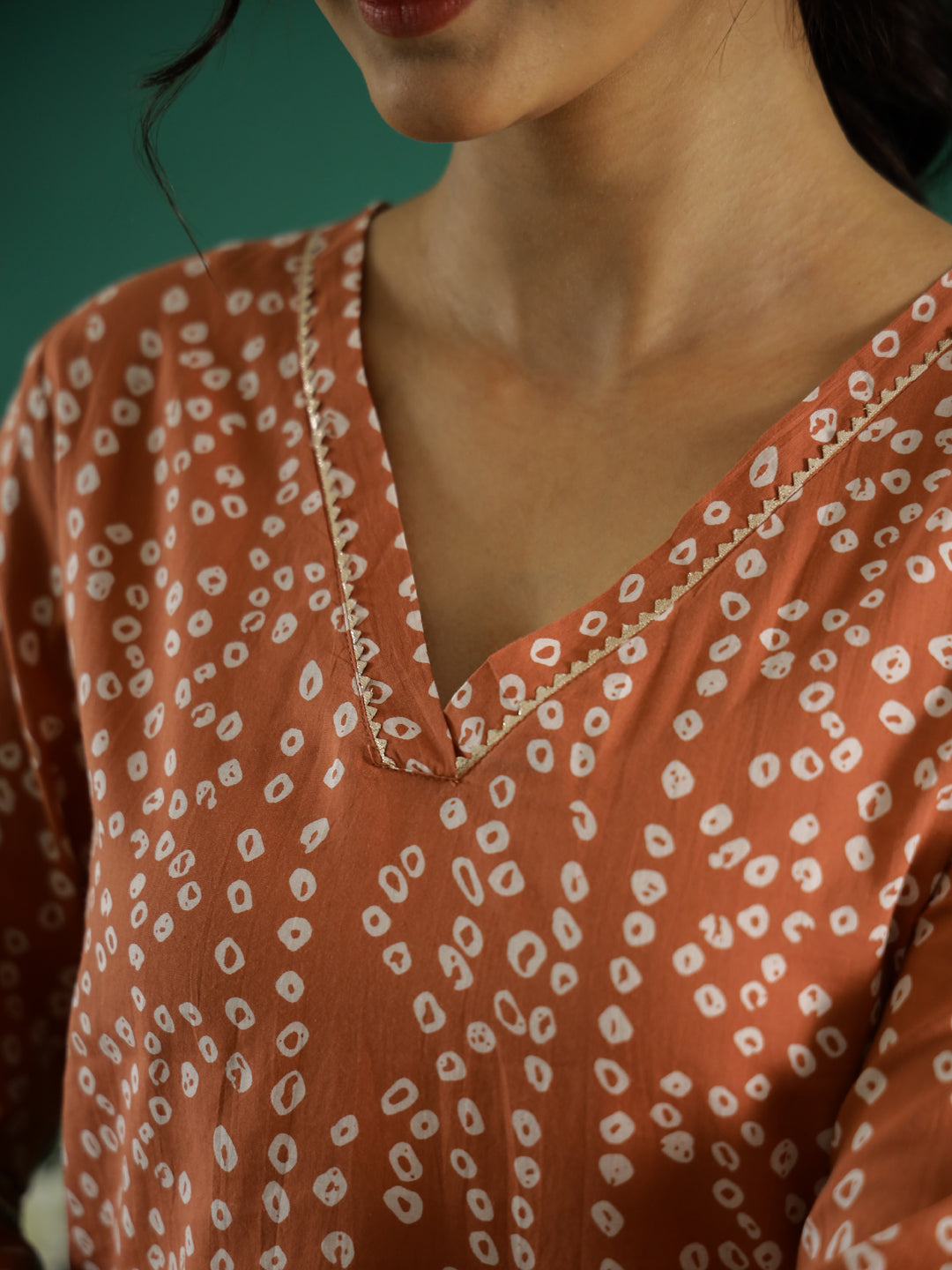 Orange White Dotted  Printed Cotton Kurta