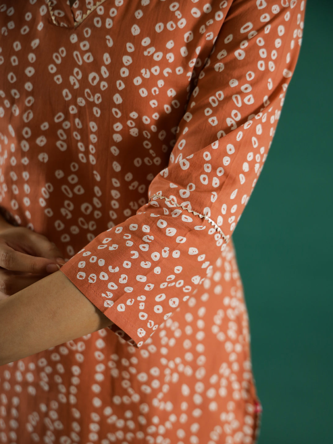 Orange White Dotted  Printed Cotton Kurta