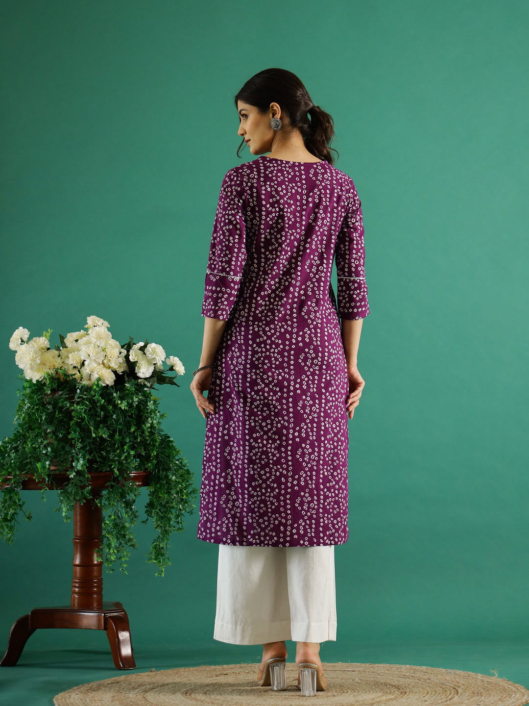 Purple White Dotted  Printed Cotton Kurta