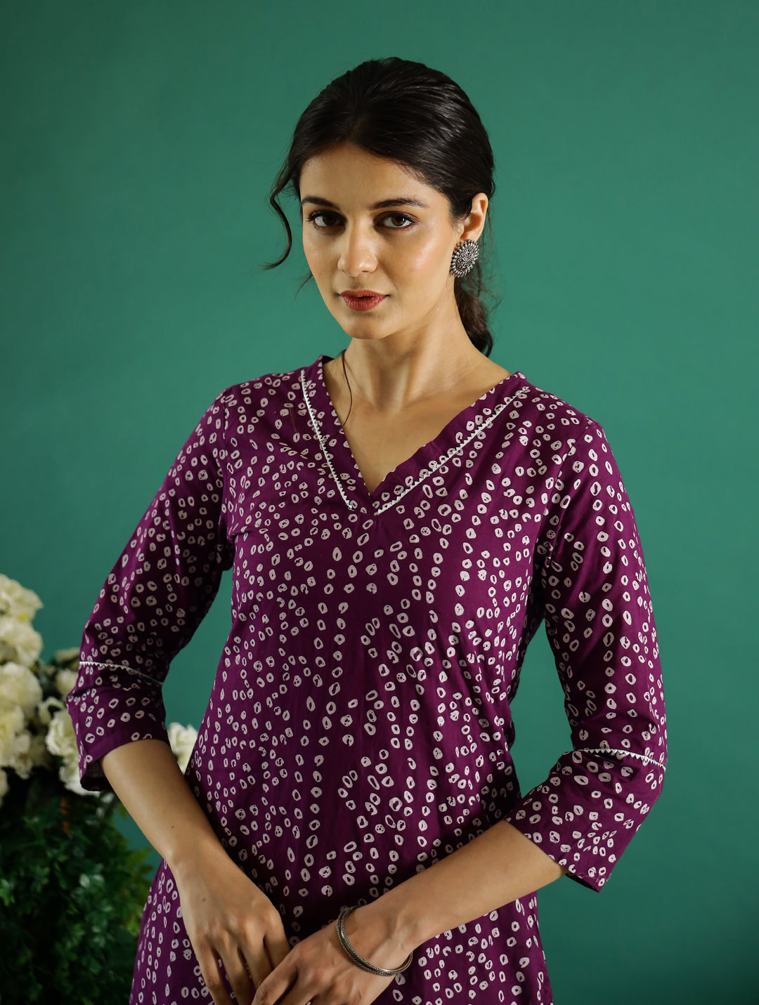 Purple White Dotted  Printed Cotton Kurta