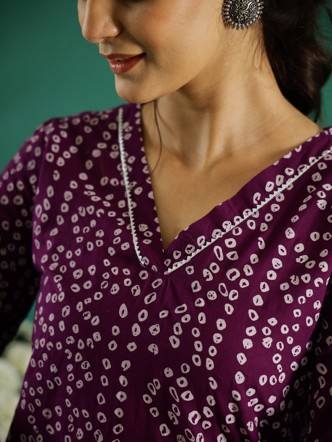 Purple White Dotted  Printed Cotton Kurta