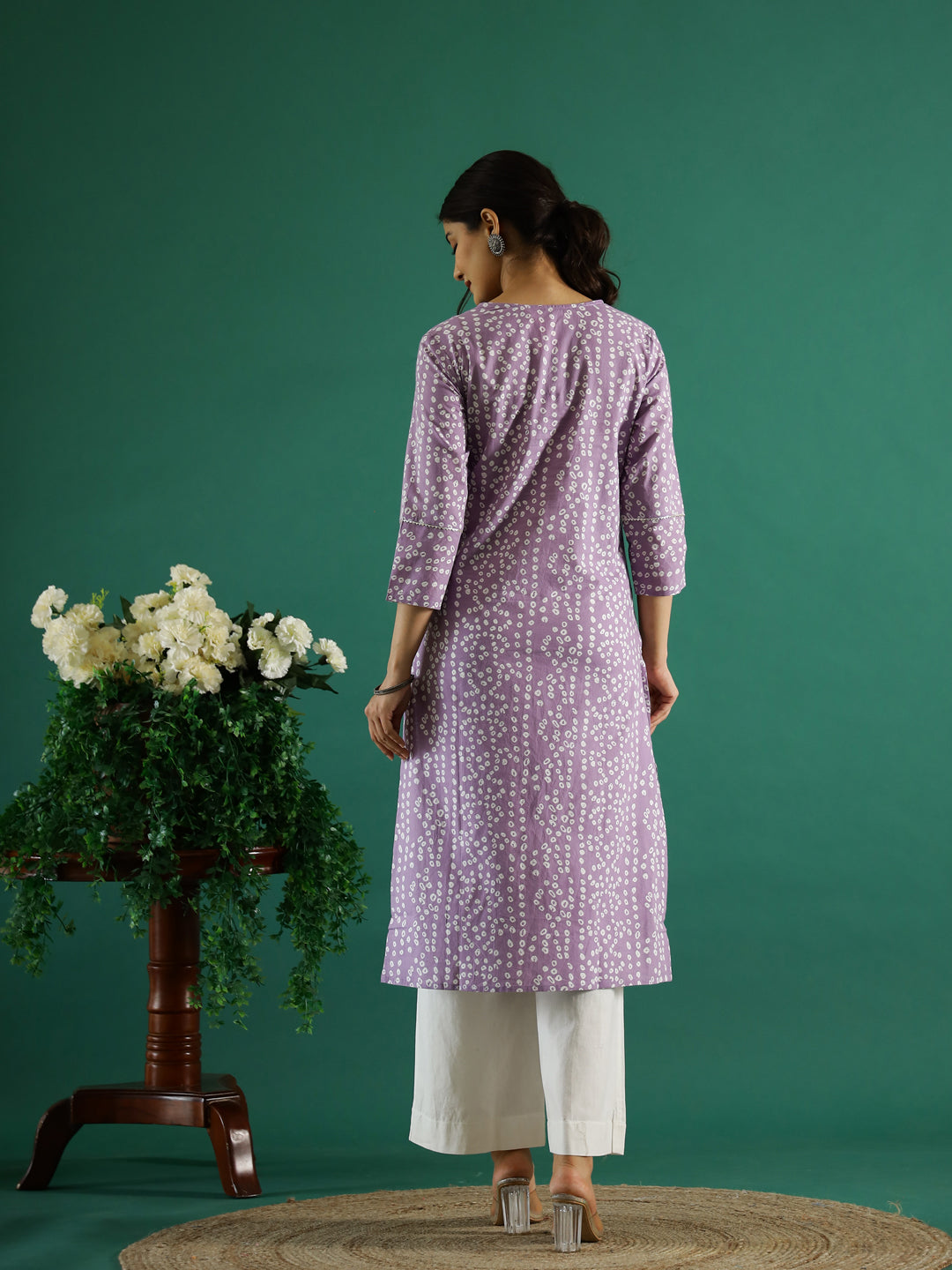 Lavender White Dotted  Printed Cotton Kurta