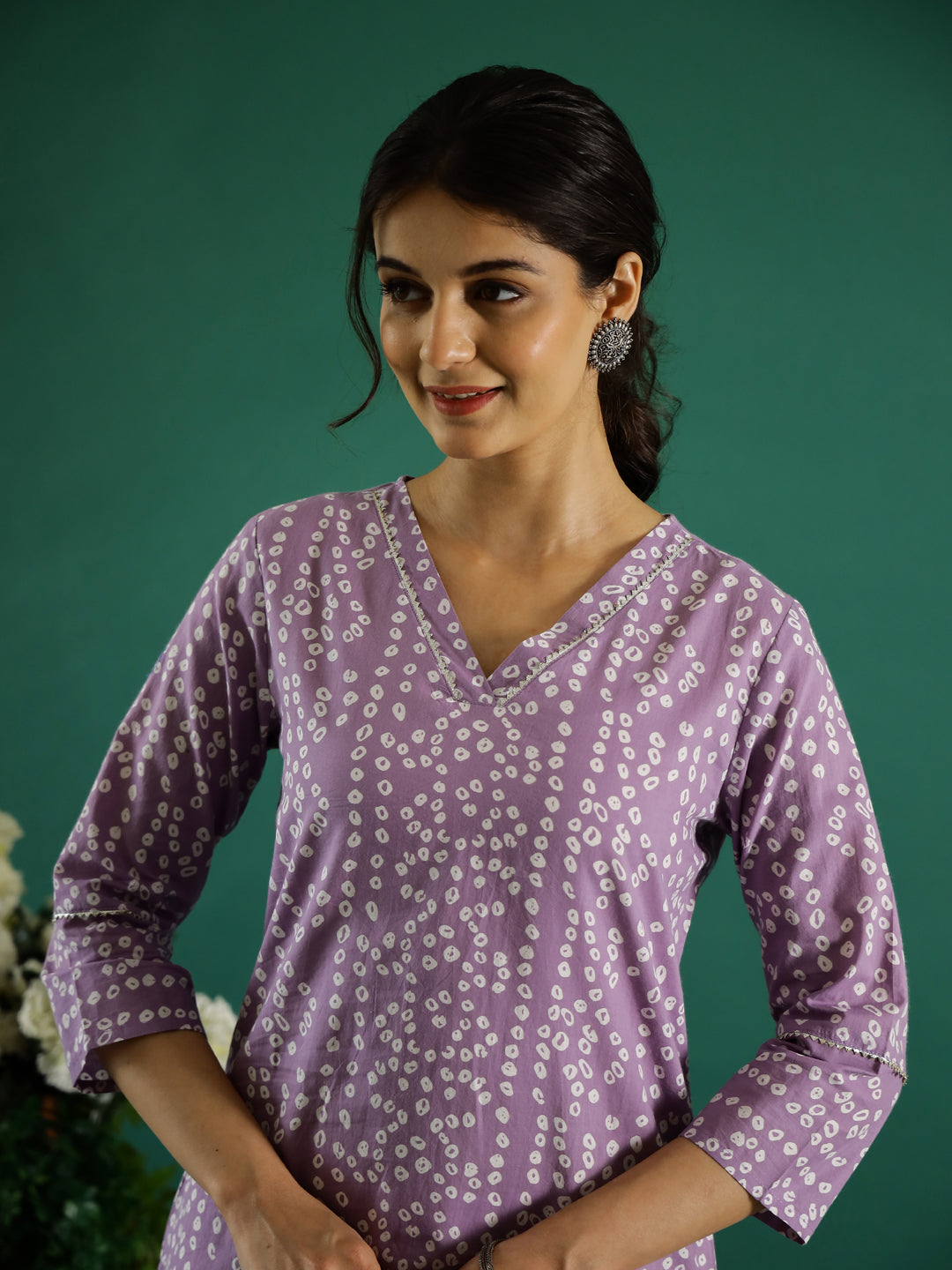 Lavender White Dotted  Printed Cotton Kurta