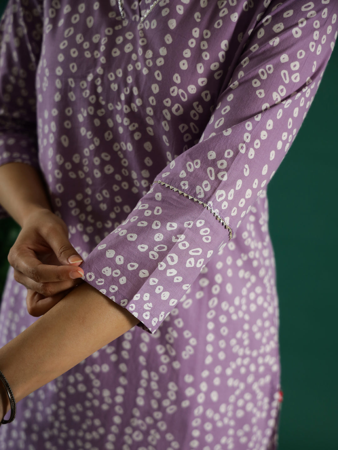 Lavender White Dotted  Printed Cotton Kurta