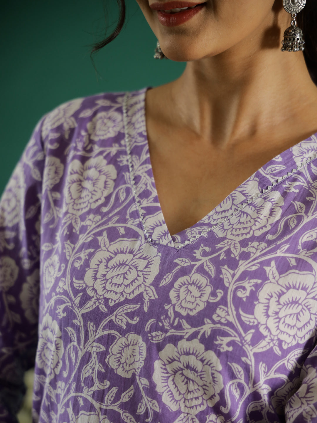 Lavender Flower Printed Cotton Kurta