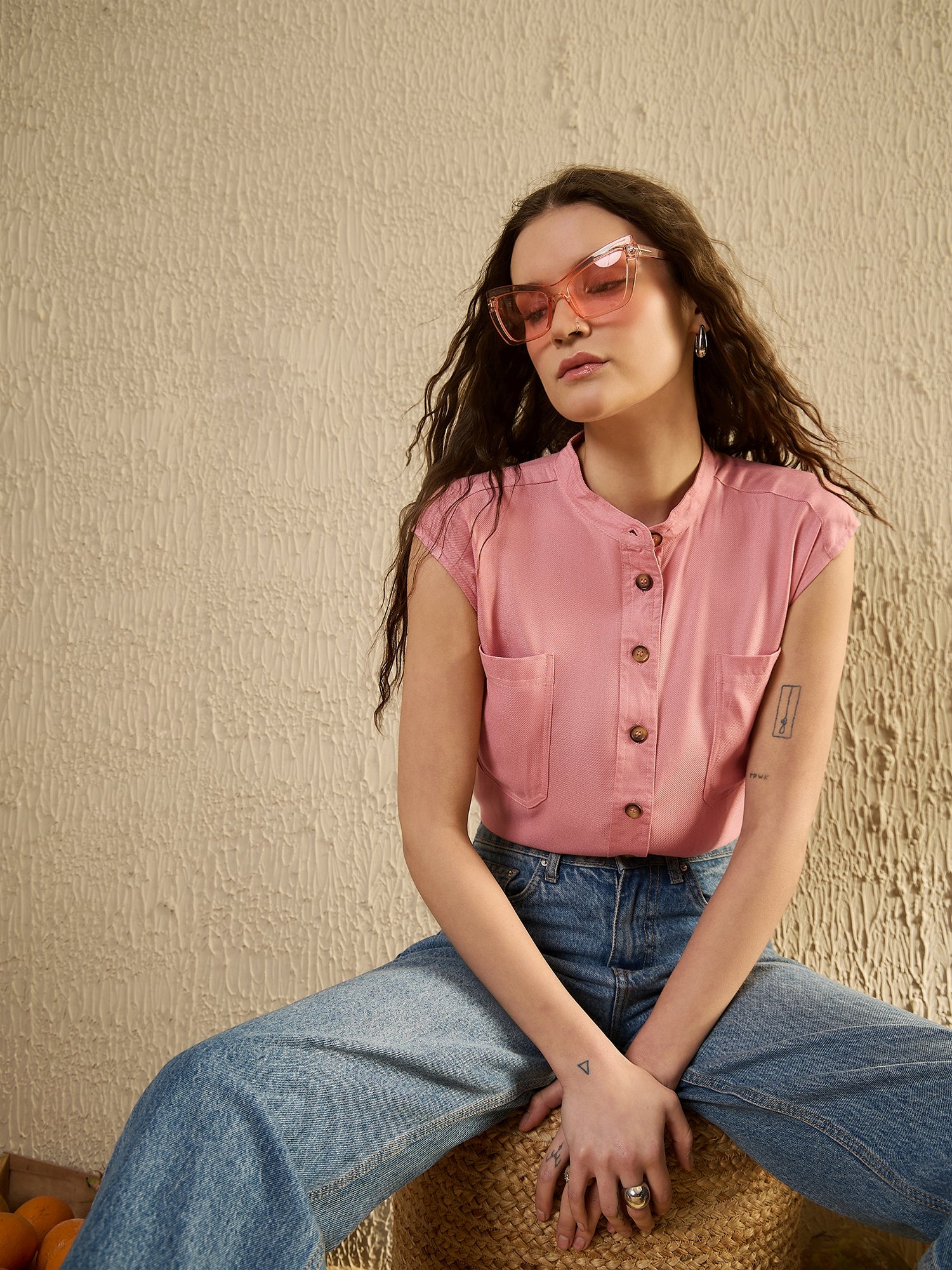 Peach Solid Shirt Top