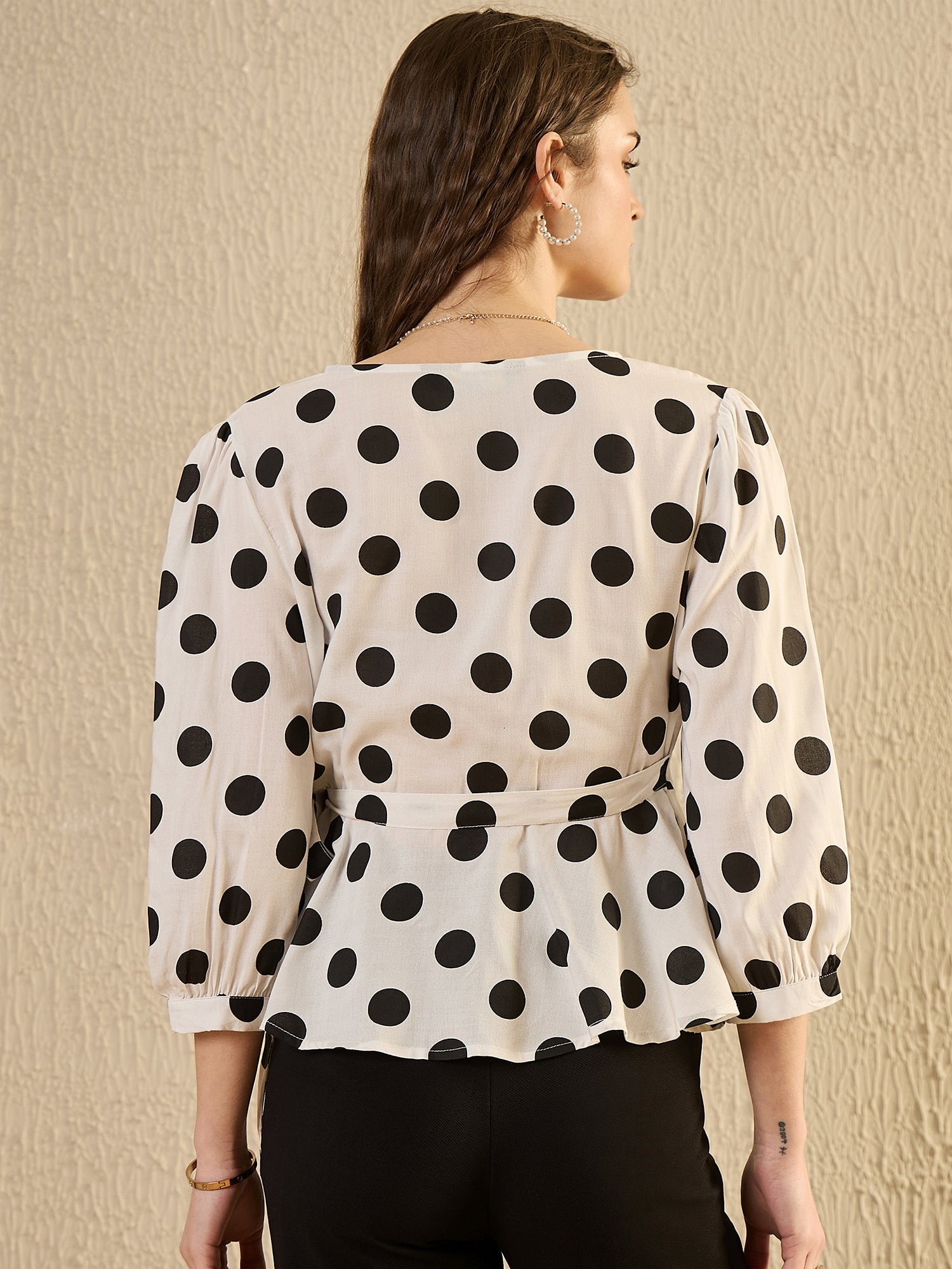 White Polka Dot Pribted Top