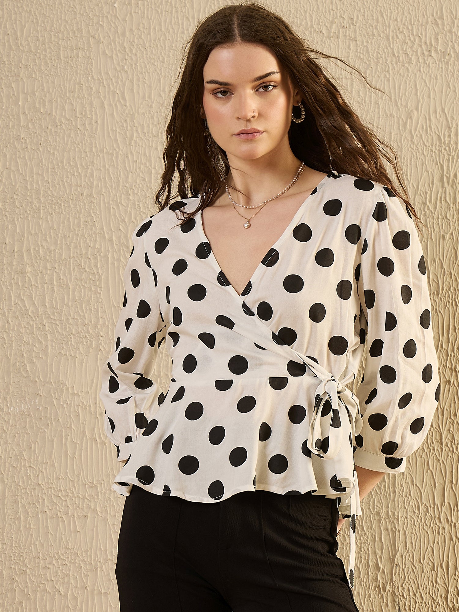 White Polka Dot Pribted Top