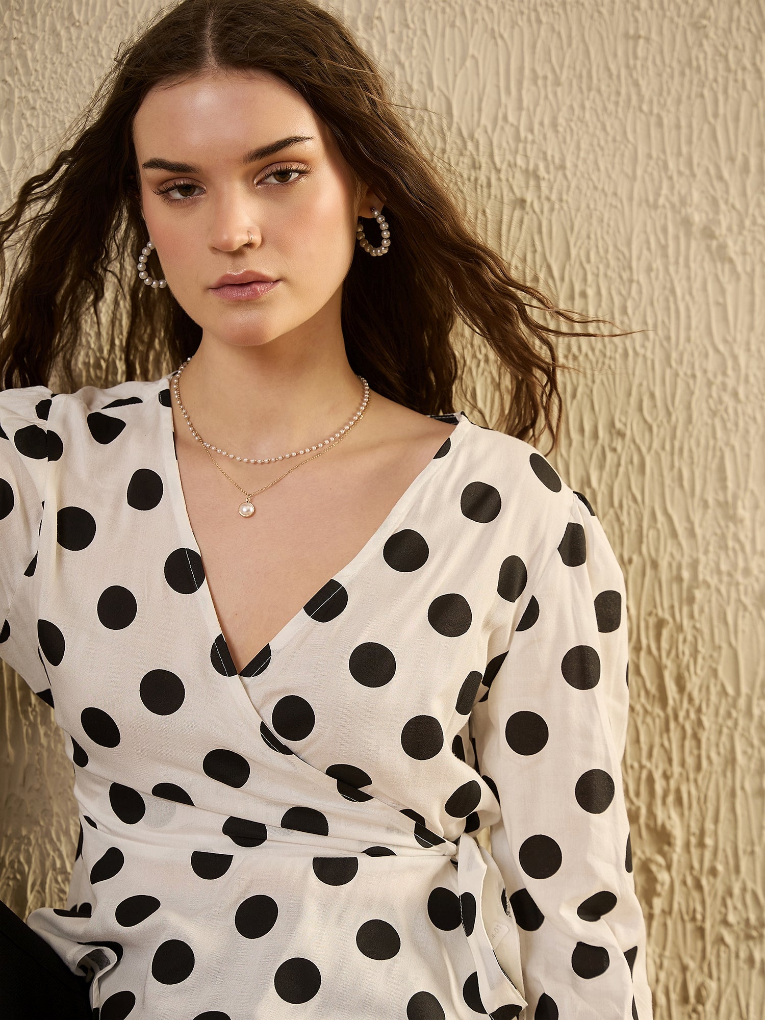 White Polka Dot Pribted Top