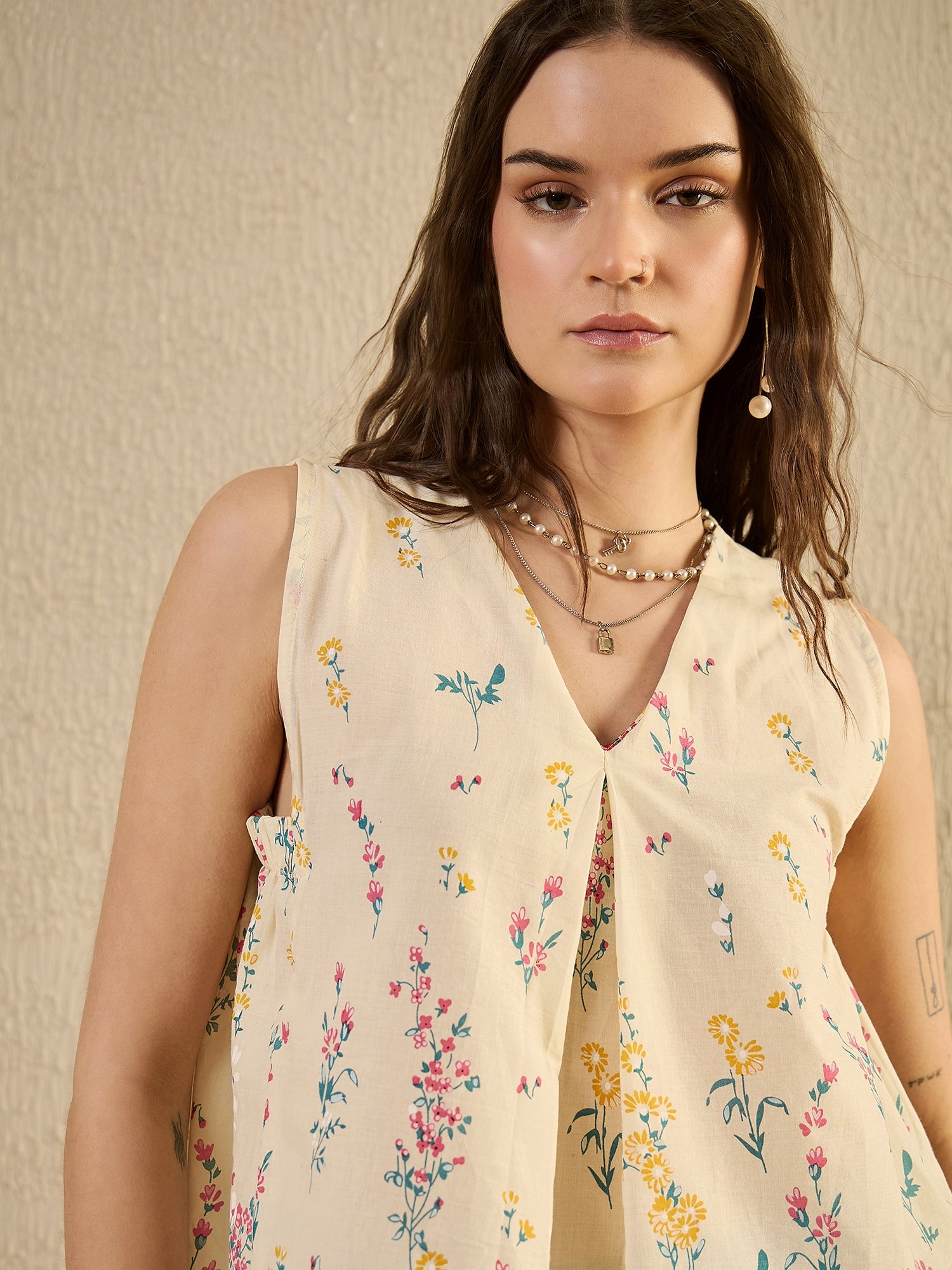 White Floral Printed Top for Women