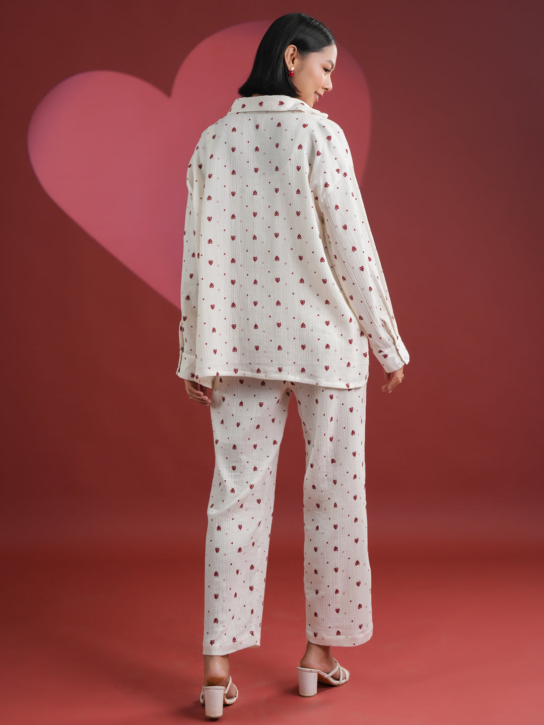 Set of 3 White Heart Printed Night Suit