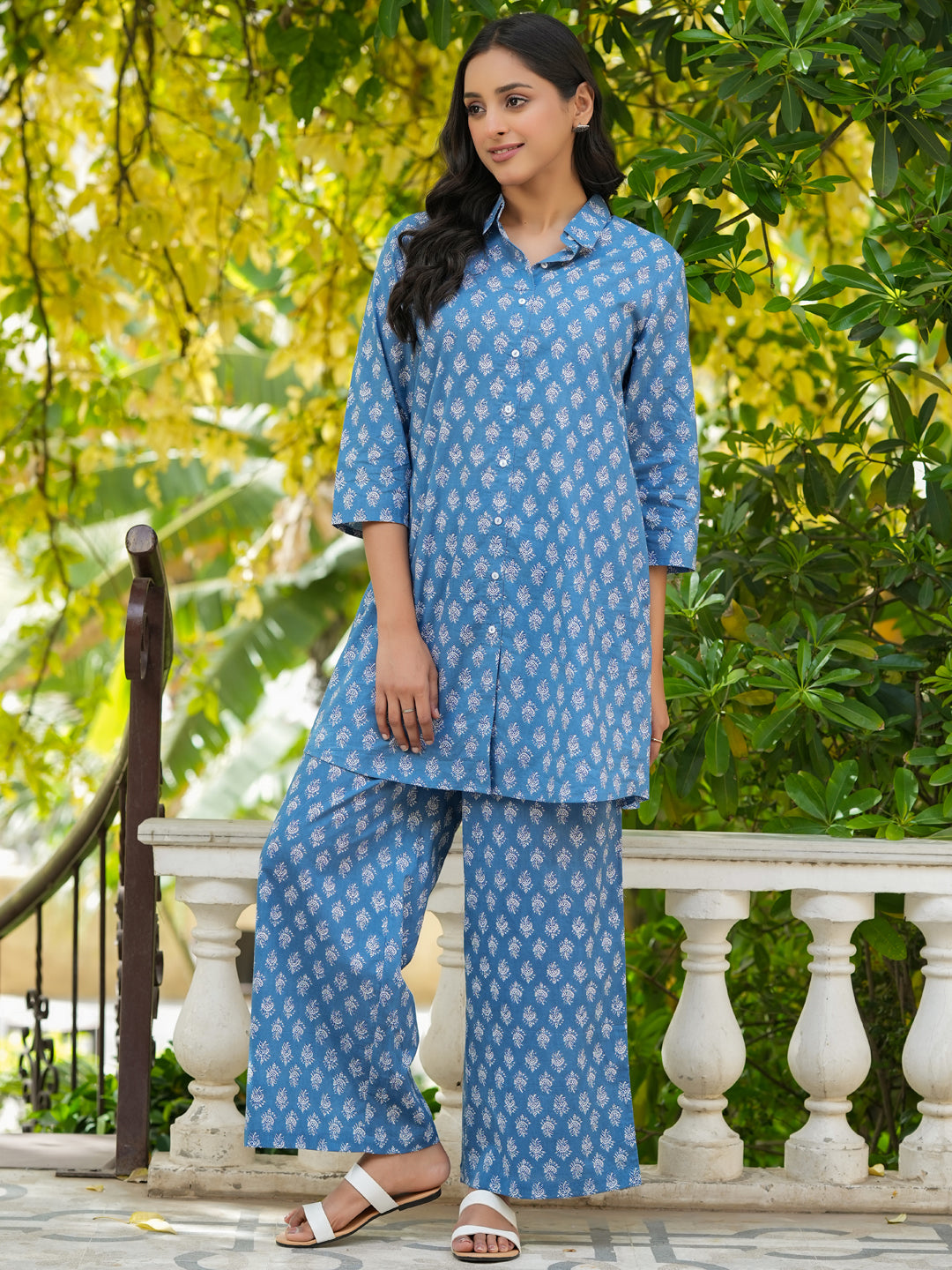 AZURE BLUE Printed pure cotton co-ord set