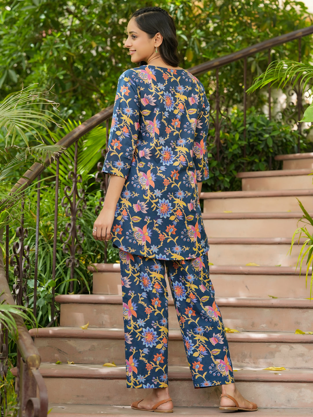 Blue cotton printed loungewear set