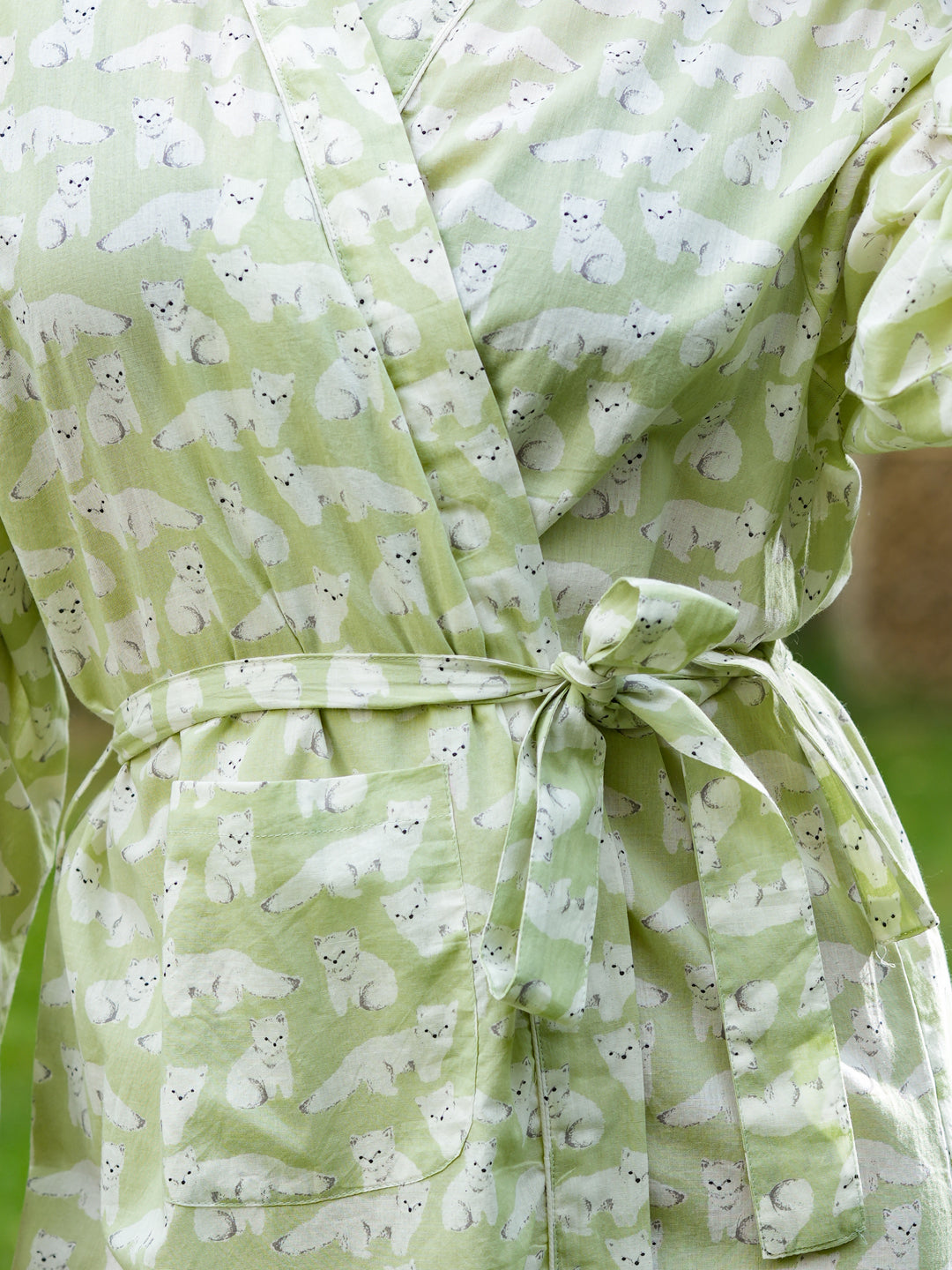 Green  Cotton printed kimono robe