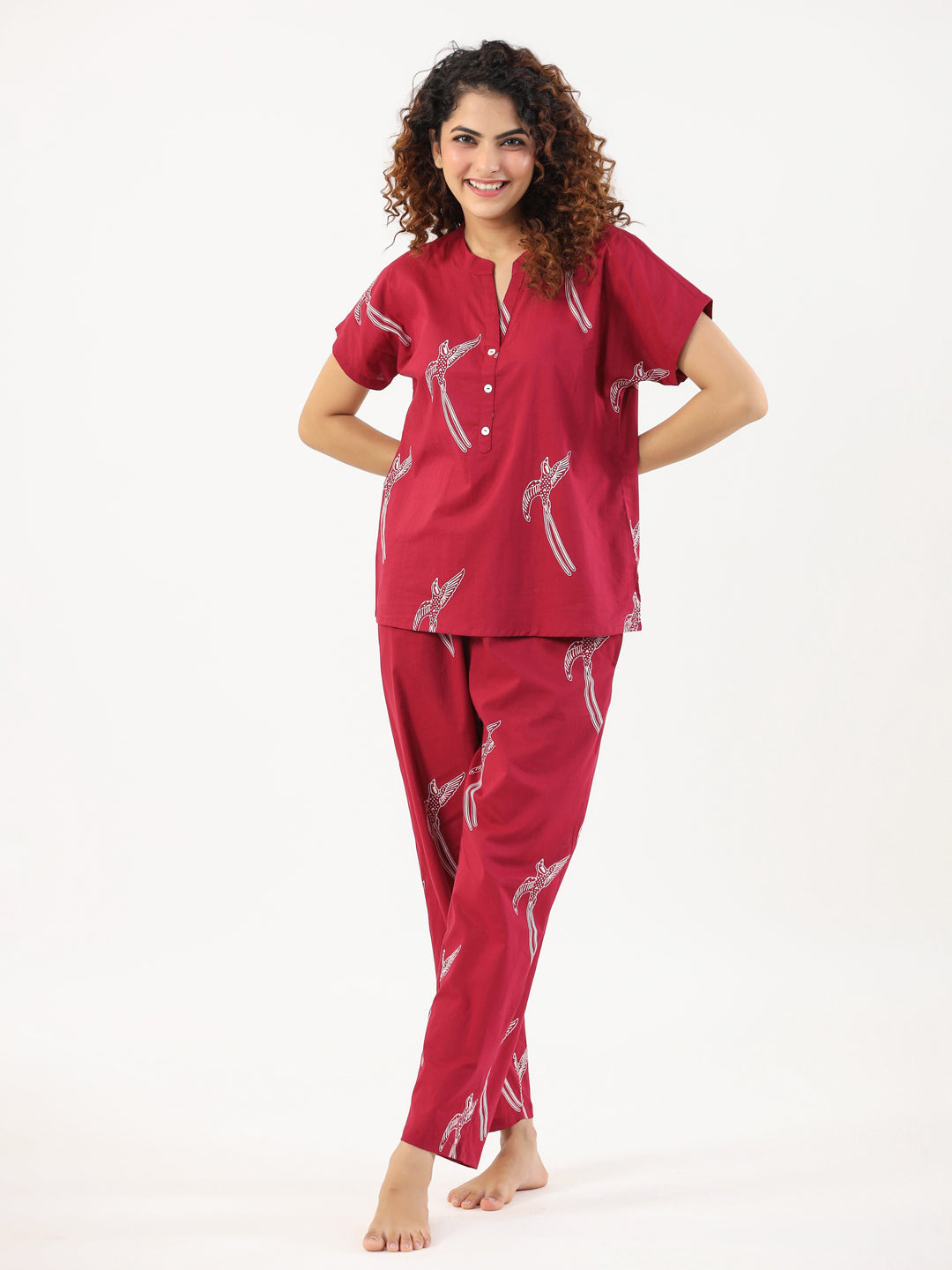 Wine Conversational Eagle printed Night suit set with pyjama