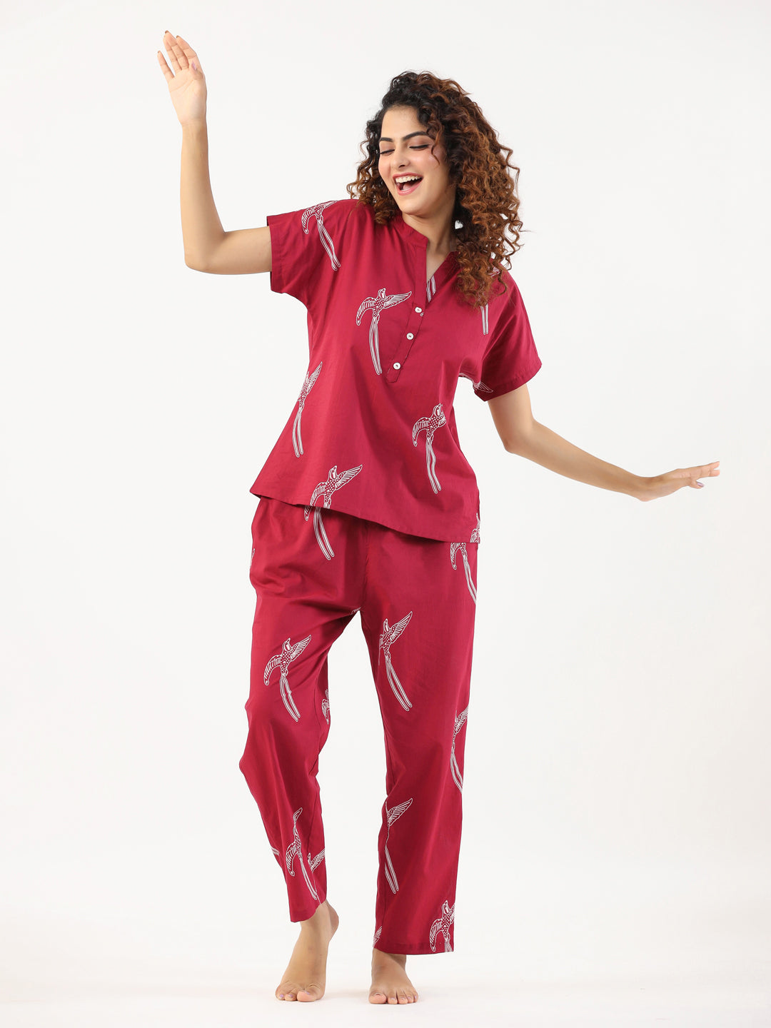 Wine Conversational Eagle printed Night suit set with pyjama