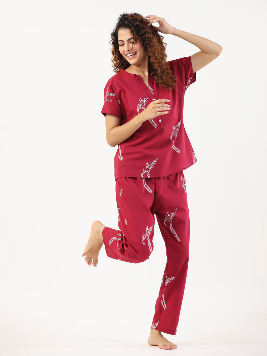 Wine Conversational Eagle printed Night suit set with pyjama