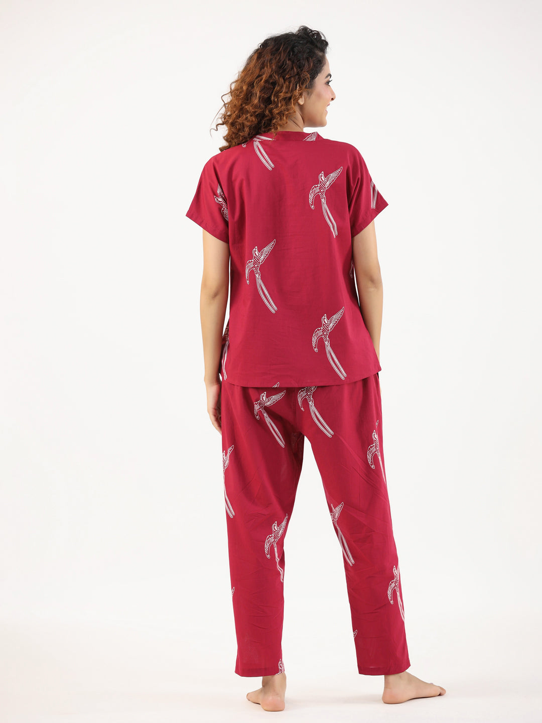 Wine Conversational Eagle printed Night suit set with pyjama