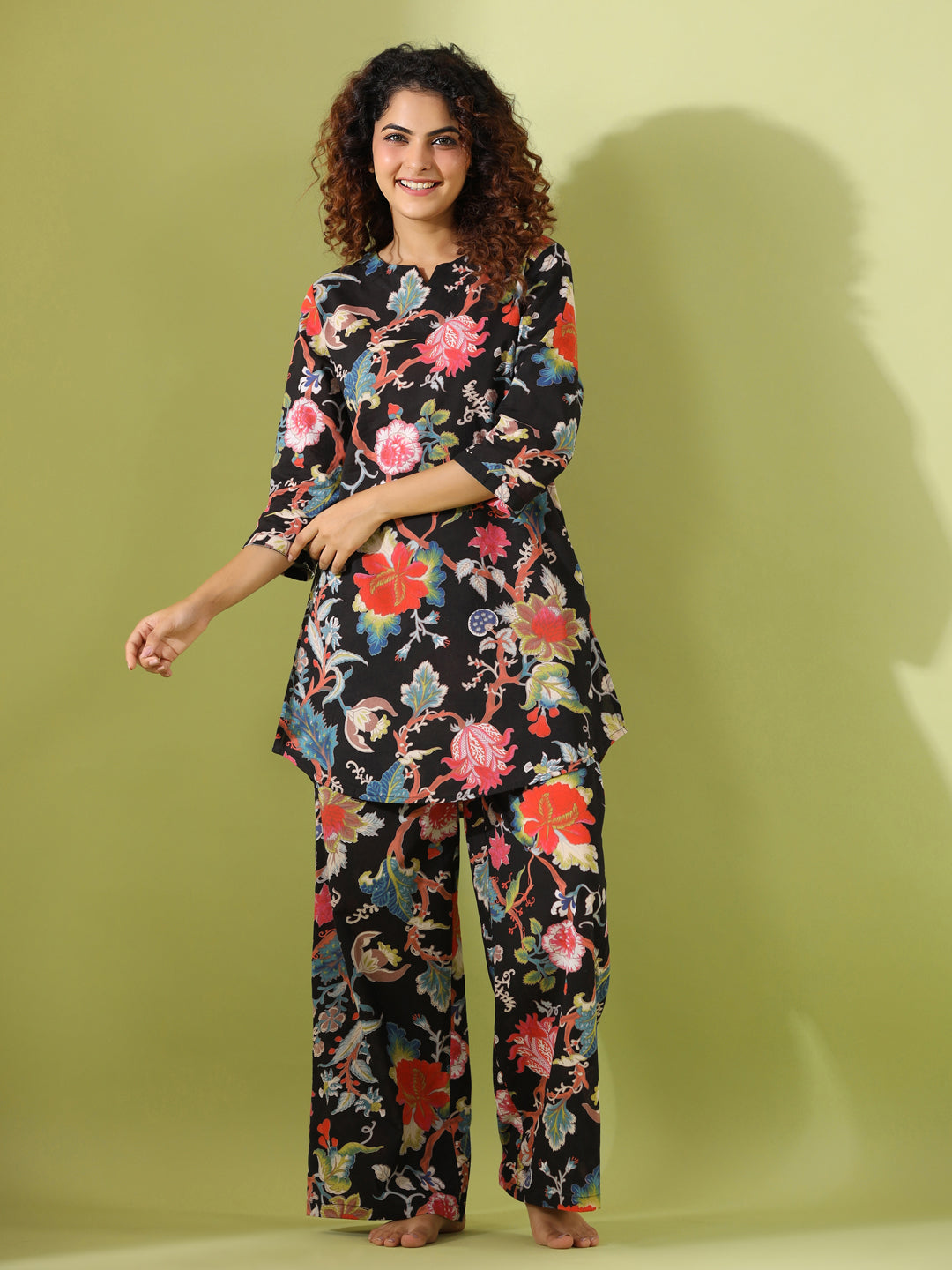 Black floral  print loungewear set