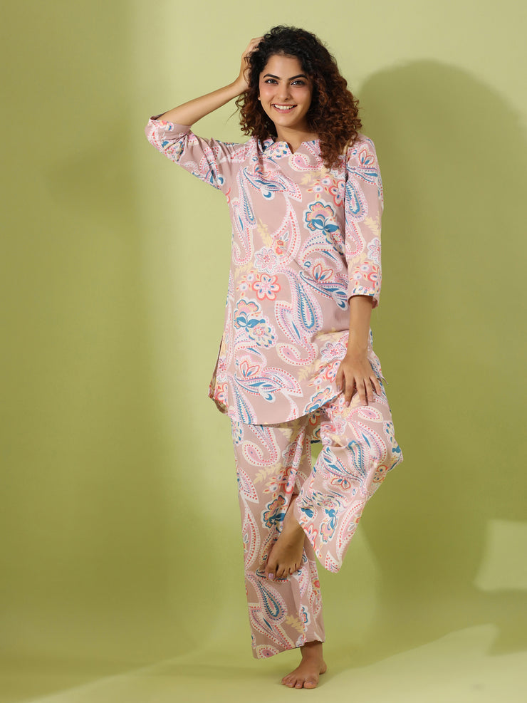 Beige  Paisley  print loungewear set