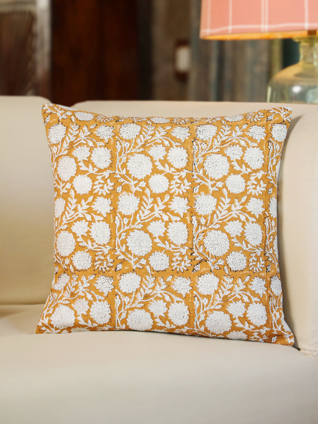 Cotton Orange Colour Floral Cushion Covers